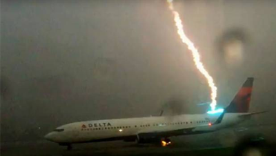 Lightning striking plane