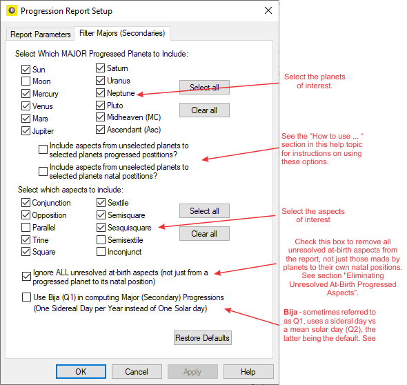 Progression report dialog